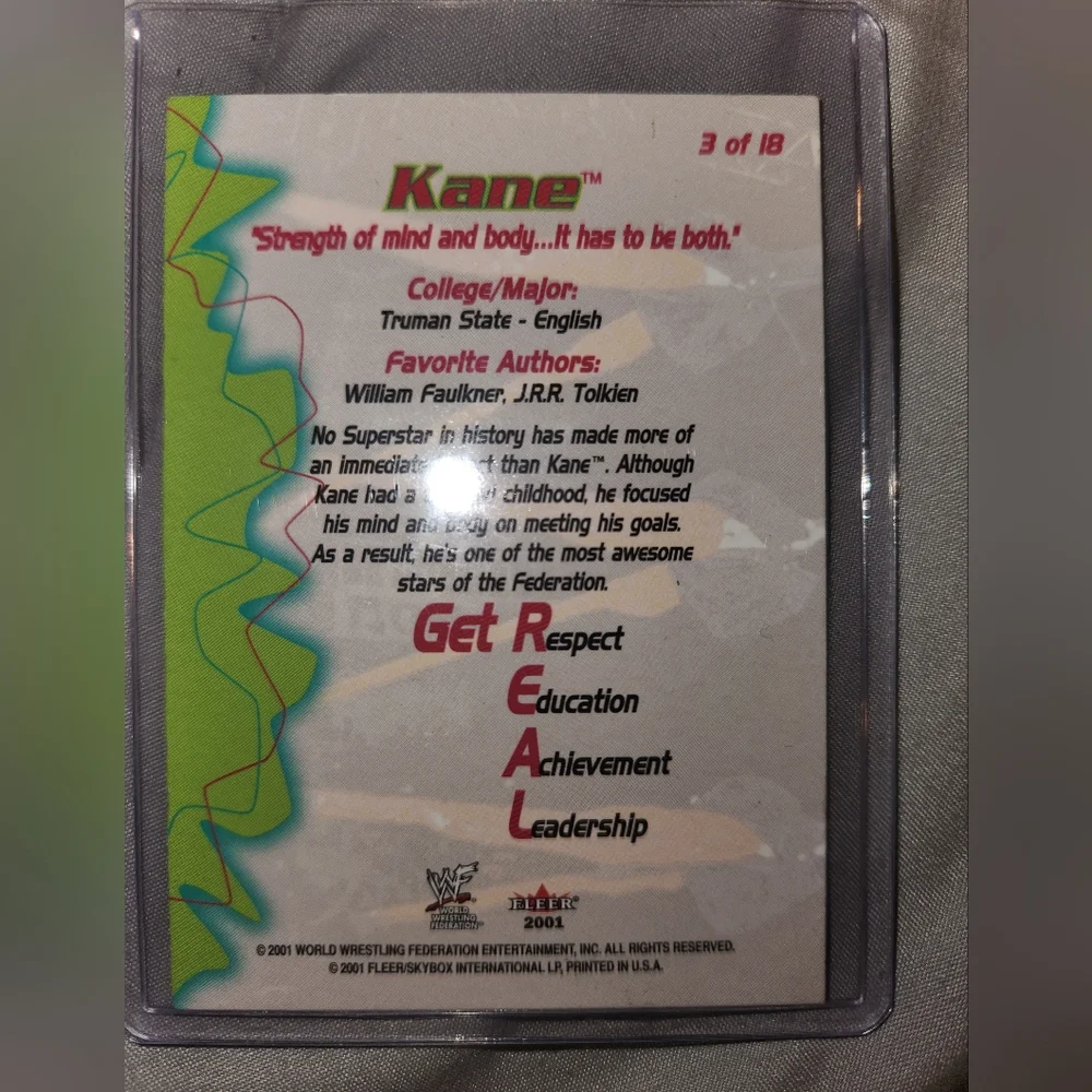 KANE - 2001 Fleer -  WWF Get Real With KB - TRADING CARD